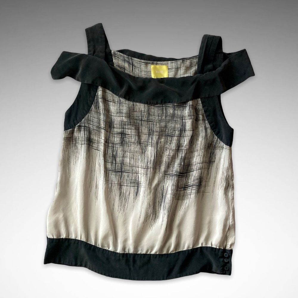 Anthropologie Maeve Cream & Black Geometric Print Silk Blouse, size 14
